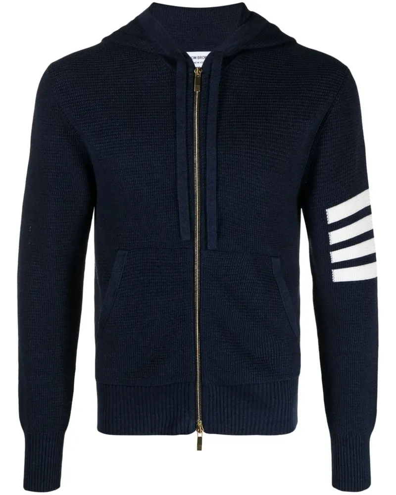 Thom Browne Hoodie in Waffelstrick mit Streifen-Logo Blau