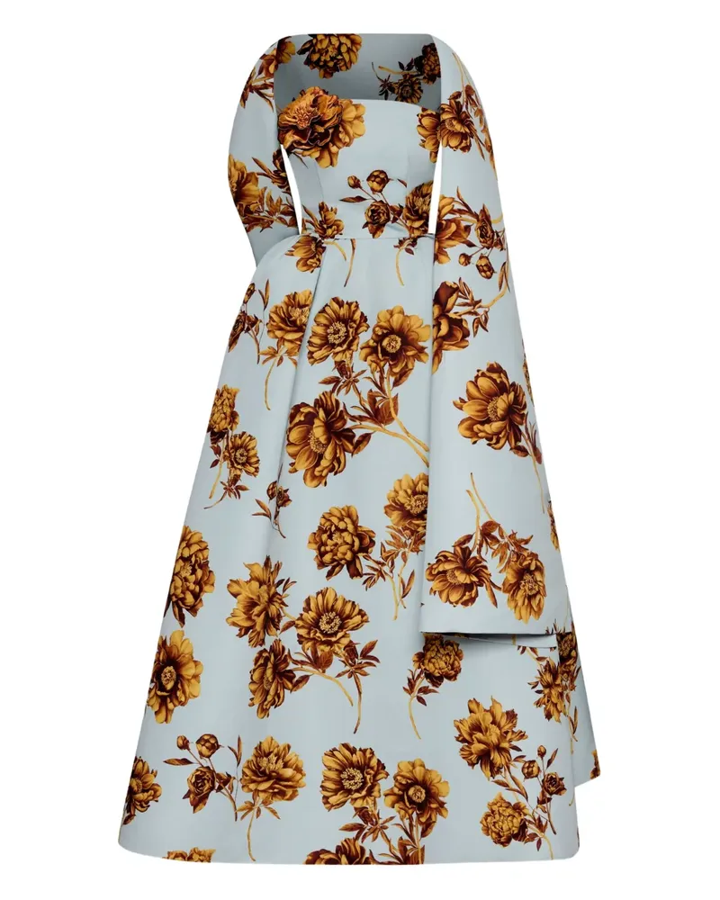 Oscar de la Renta Schulterfreies Abendkleid mit Blumen-Print - Blau Blau