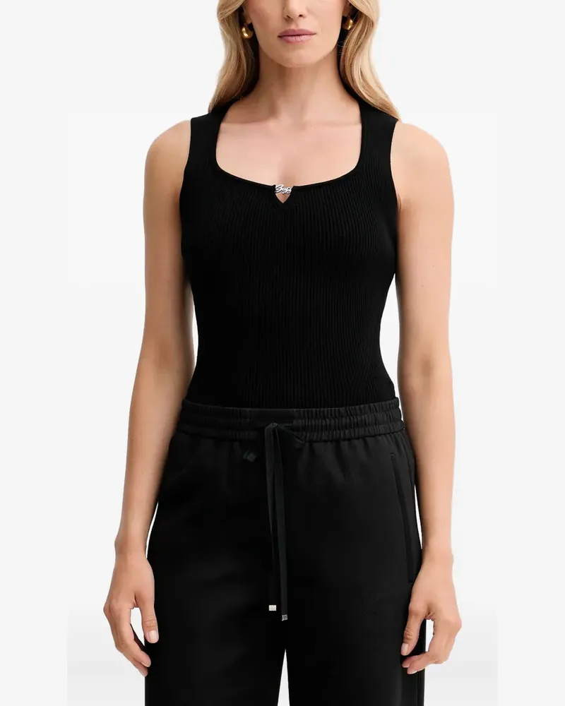 HUGO BOSS Geripptes Tanktop mit Logo - Schwarz Schwarz