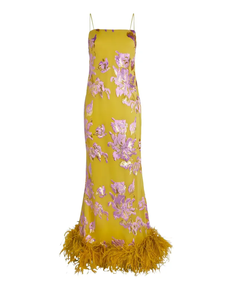 Taller Marmo Polignac feather-trimmed maxi dress - Gelb Gelb