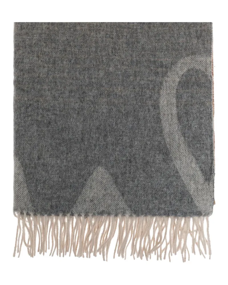 Paul Smith logo-intarsia fringed scarf - Grau Grau