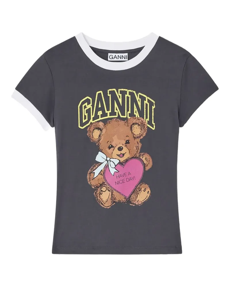 Ganni T-Shirt mit Teddy-Print - Grau Grau