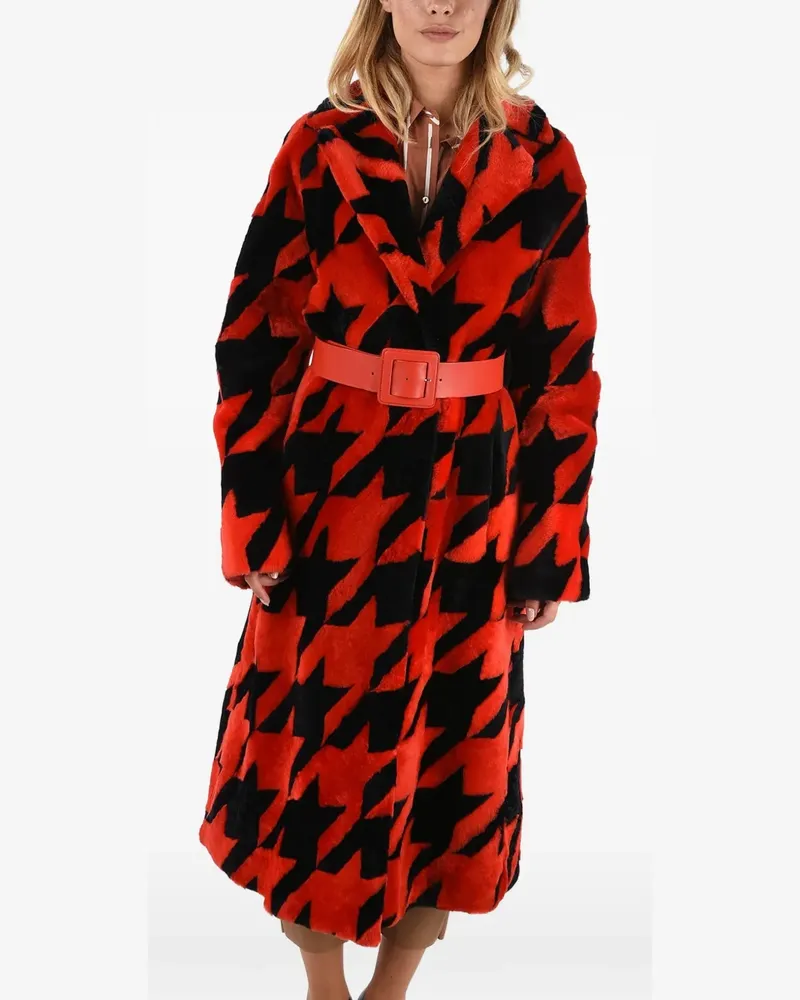 DROMe belted houndstooth shearling coat - Rot Rot