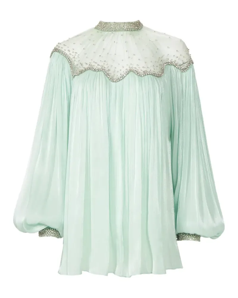 COSTARELLOS Timma crystal-embellished georgette blouse - Grün Grün
