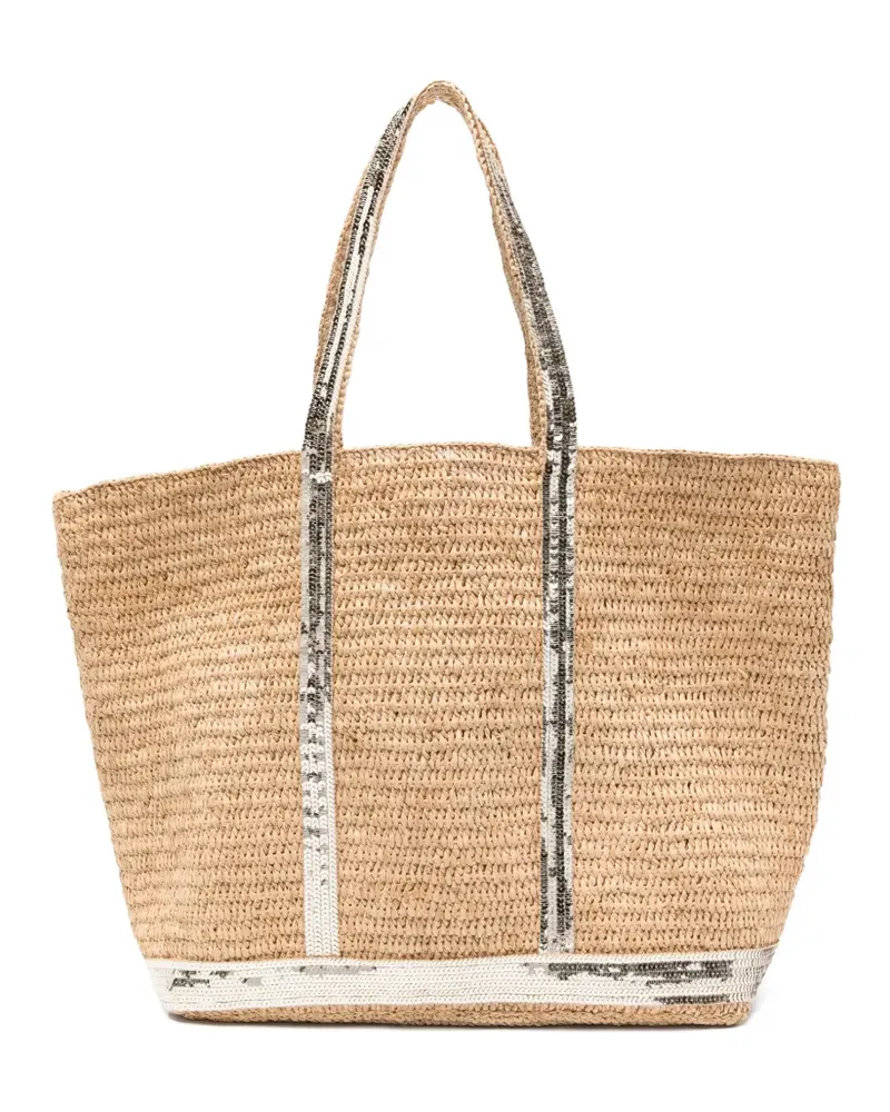 Vanessa Bruno L raffia sequin tote bag - Nude Nude