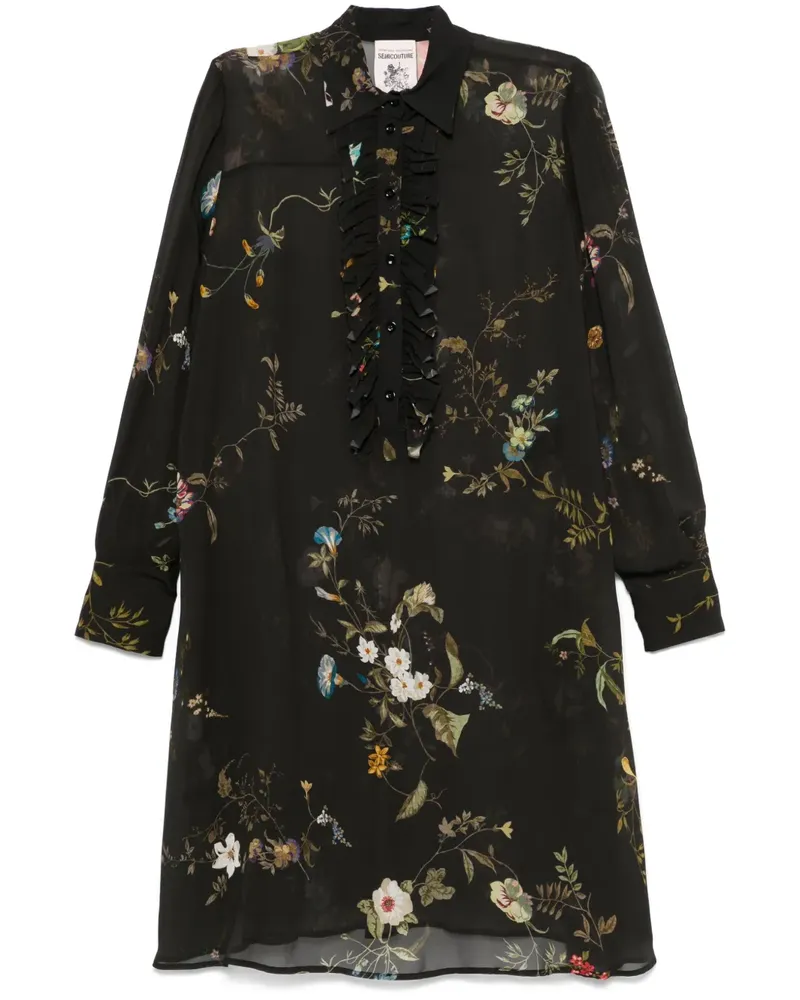 Semicouture Midikleid mit Blumenmuster - Schwarz Schwarz