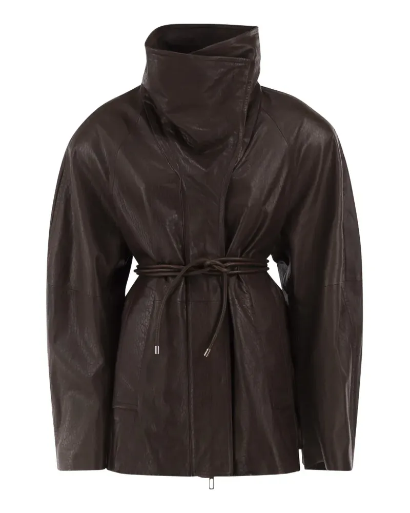 SPORTMAX belted high-neck leather jacket - Braun Braun