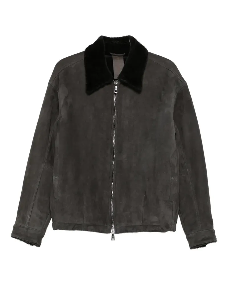 Giorgio Brato shearling-collar suede jacket - Grau Grau