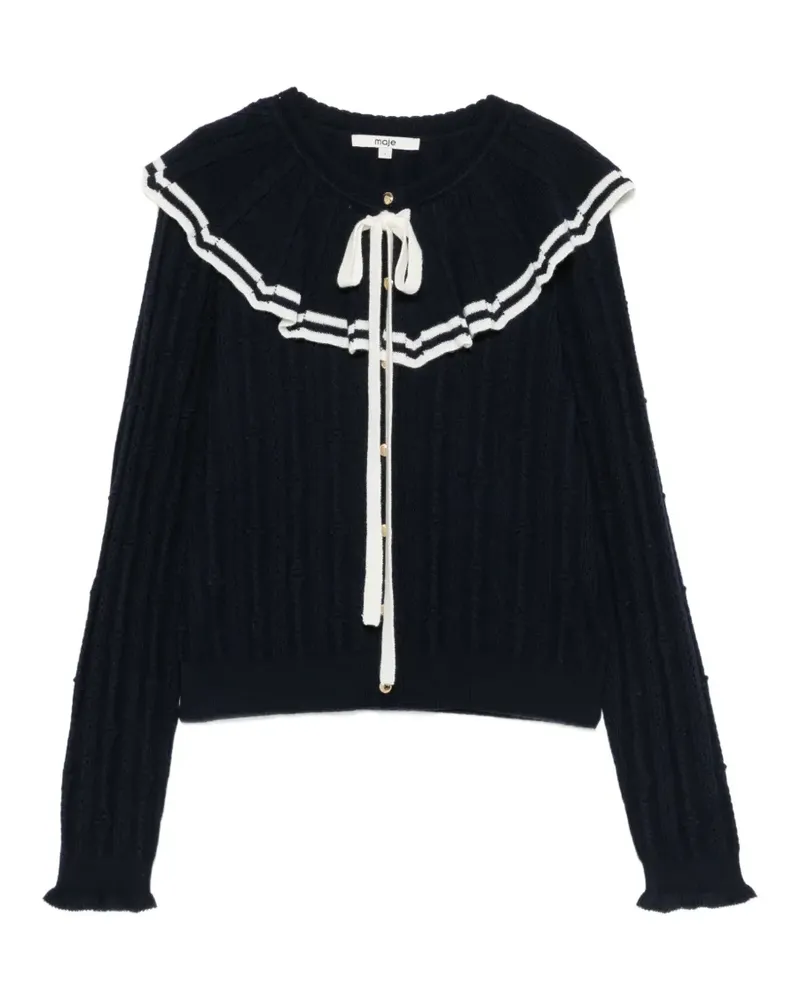 Maje Cardigan mit Rüschenkragen und Zopfmuster - Blau Blau