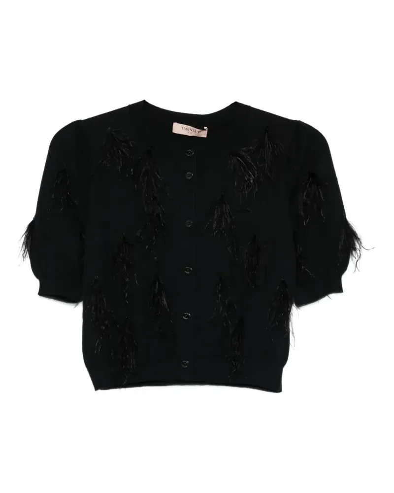 Twin-Set Cardigan mit Federn - Schwarz Schwarz