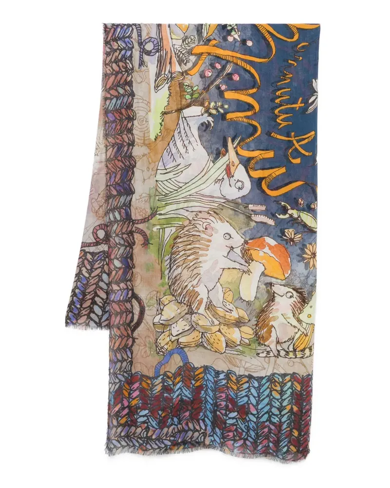 Faliero Sarti Ausgefranster Schal mit Animal-Print - Blau Blau