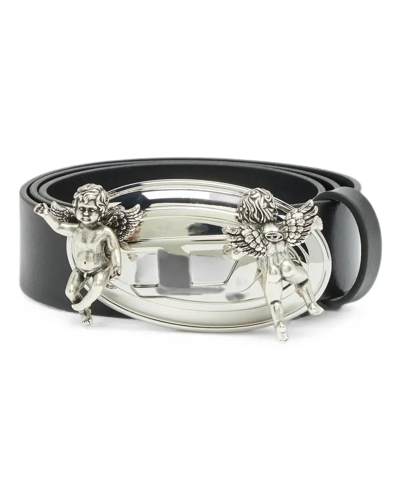 Diesel 3.5cm leather belt with cherub Oval D buckle - Schwarz Schwarz