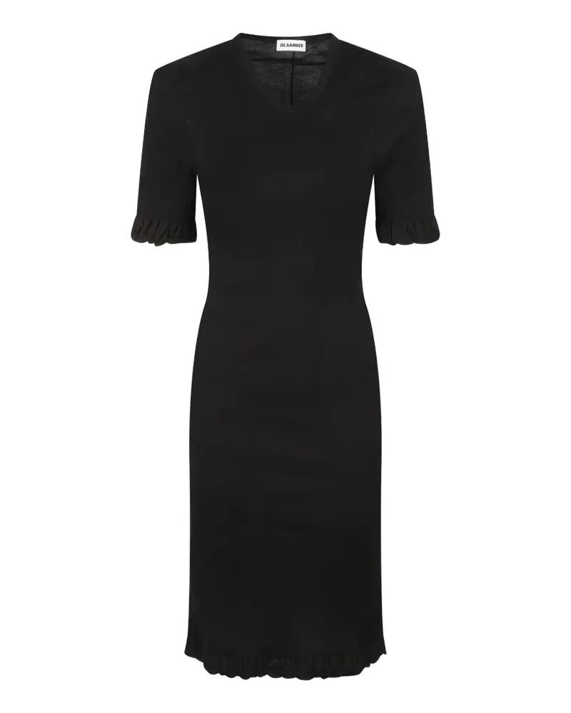 Jil Sander Geripptes Midikleid - Schwarz Schwarz