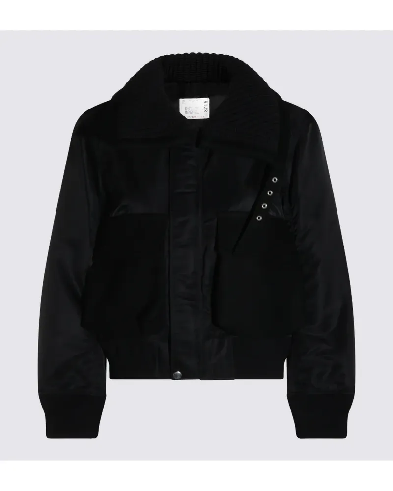 Sacai ribbed-knit collar jacket - Schwarz Schwarz
