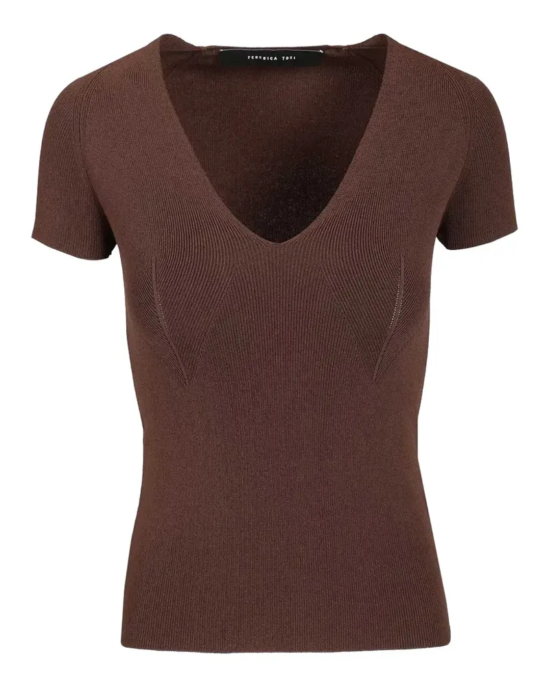 Federica Tosi v-neck short-sleeve top - Braun Braun