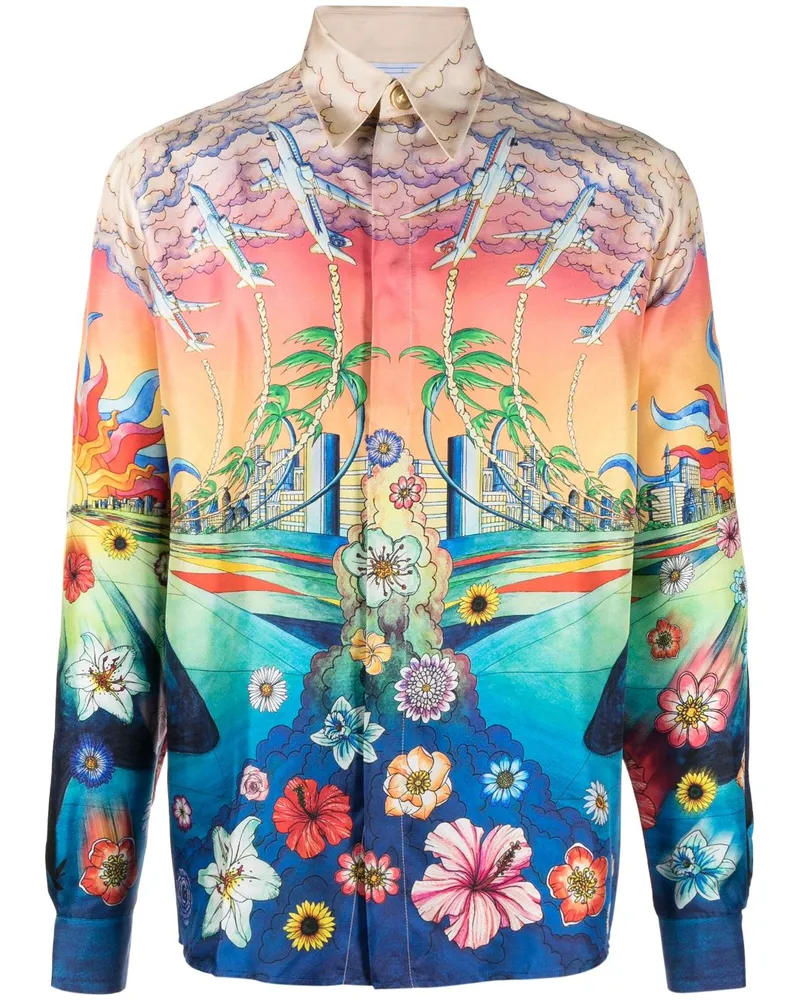 Casablanca Paris Seidenhemd mit grafischem Print - Blau Blau