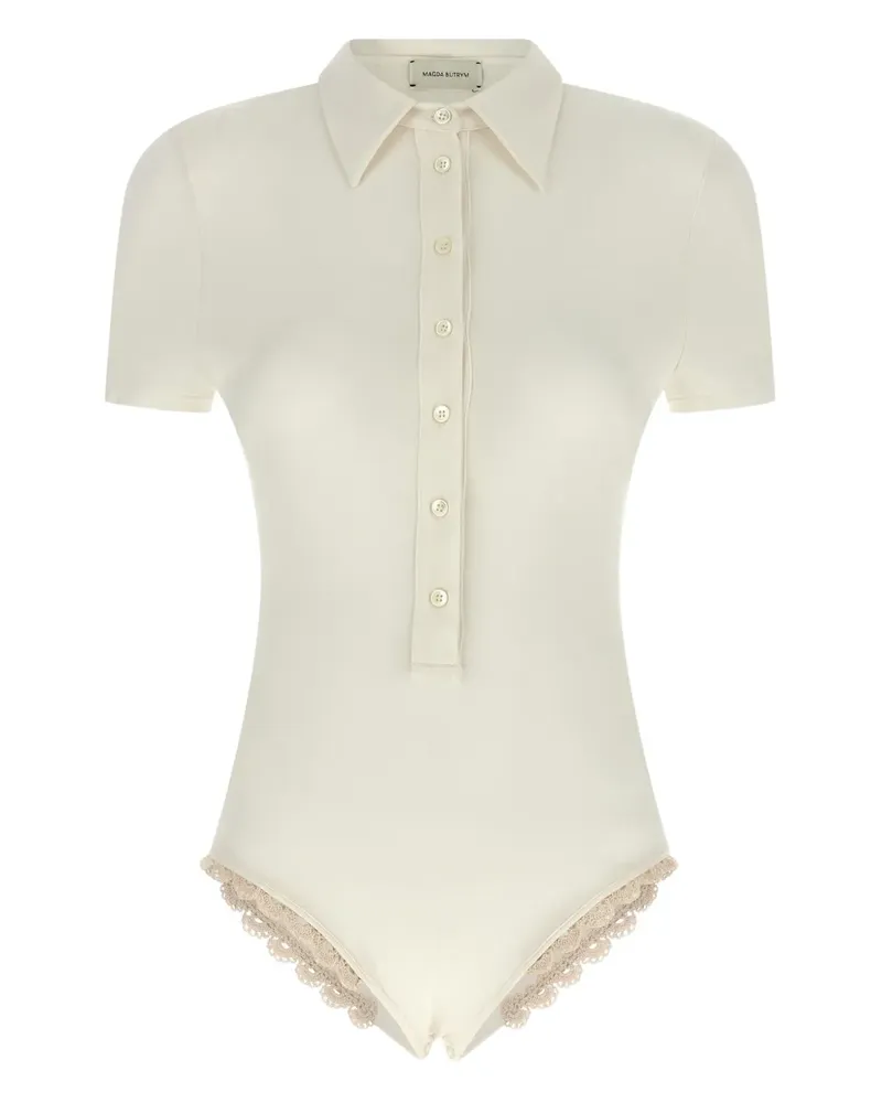 Magda Butrym Body mit gehäkeltem Detail - Weiß Weiß
