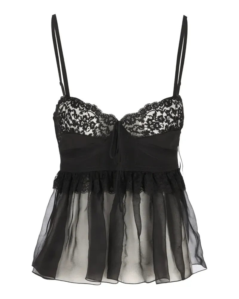 Chloé lace-trim silk-chiffon top - Schwarz Schwarz