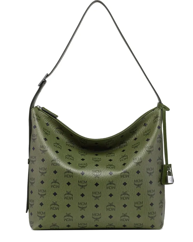 MCM Große Aren Hobo Visetos Schultertasche mit Monogramm - Grün Grün