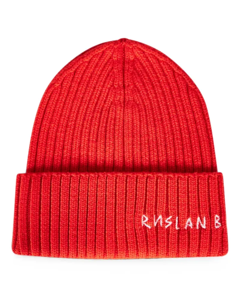 RUSLAN BAGINSKIY Gerippte Beanie mit Logo-Stickerei - Rot Rot