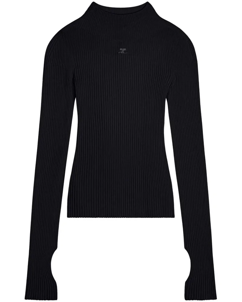 Courrèges Gerippter Pullover mit Logo-Stickerei - Schwarz Schwarz