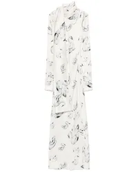 MSGM Maxikleid mit Schwan-Print Weiß