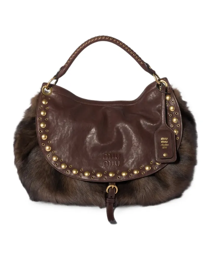 Miu Miu Rendez-vous Tasche aus Shearling und Nappaleder mit Nieten - Braun Braun