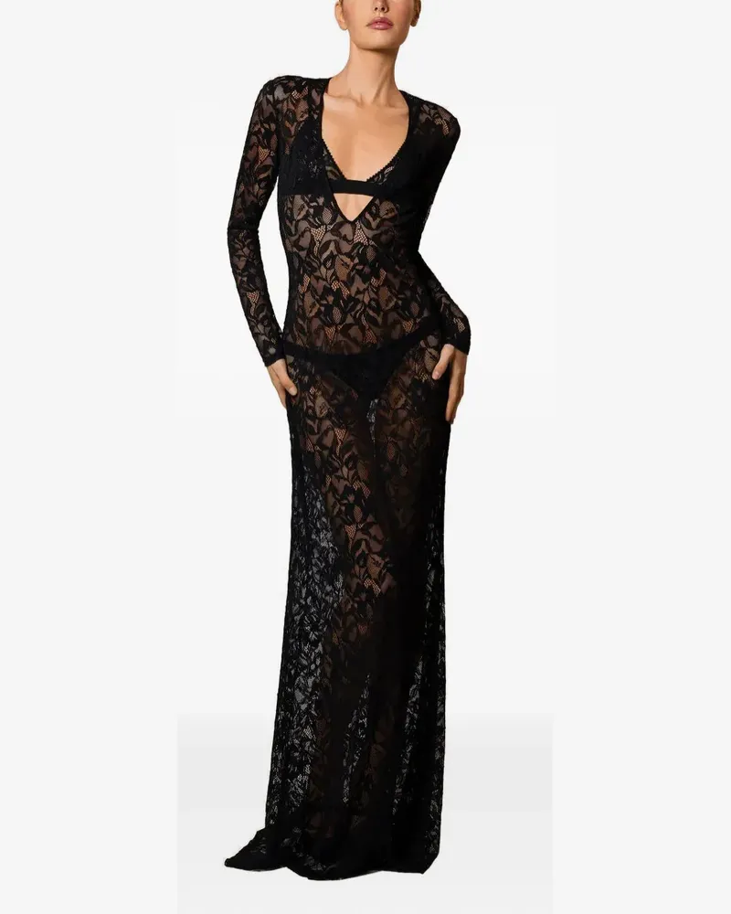 Kiki De Montparnasse sophie floral-lace long-sleeve maxi dress - Schwarz Schwarz