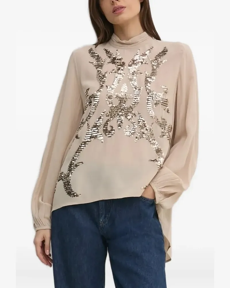 Hoss Intropia Stehkragen-Bluse mit Pailletten - Nude Nude