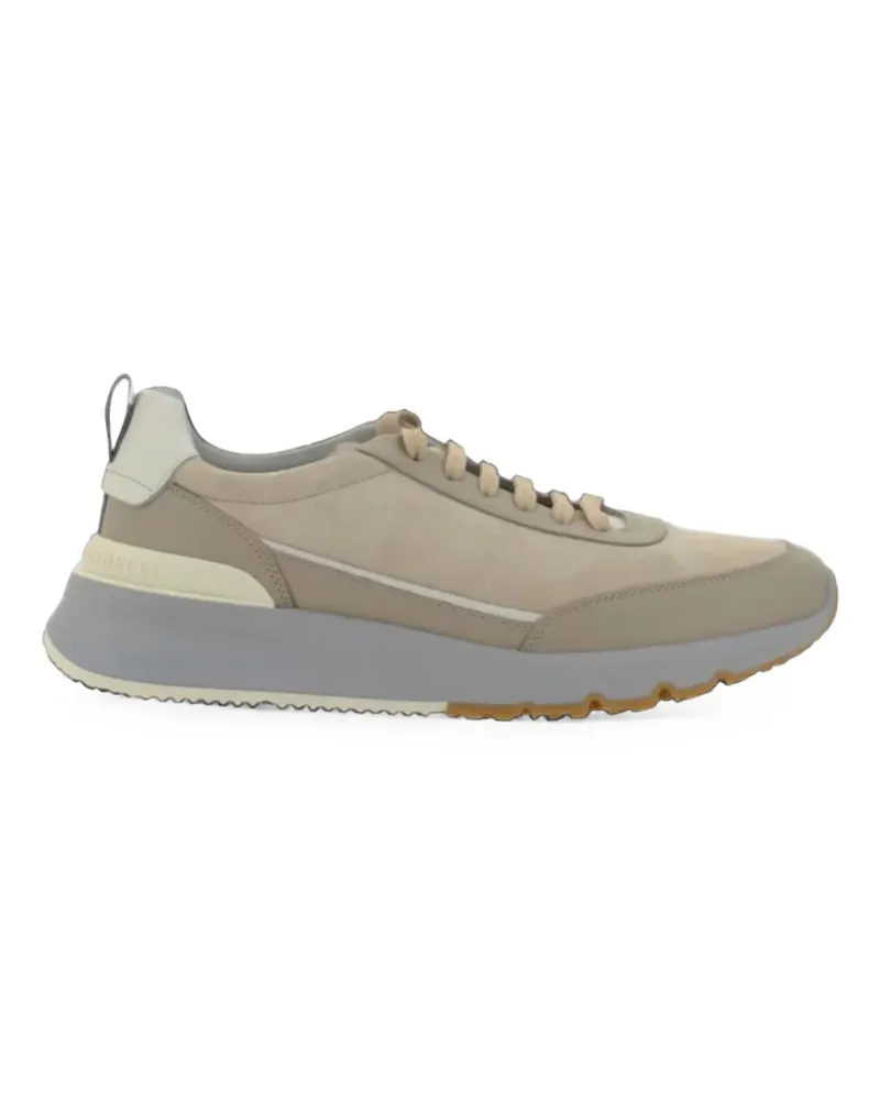 Brunello Cucinelli logo-embossed lace-up sneakers in oat - Nude Nude
