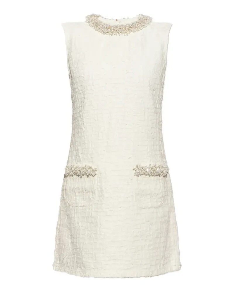 Self-Portrait cream textured denim mini dress - Nude Nude