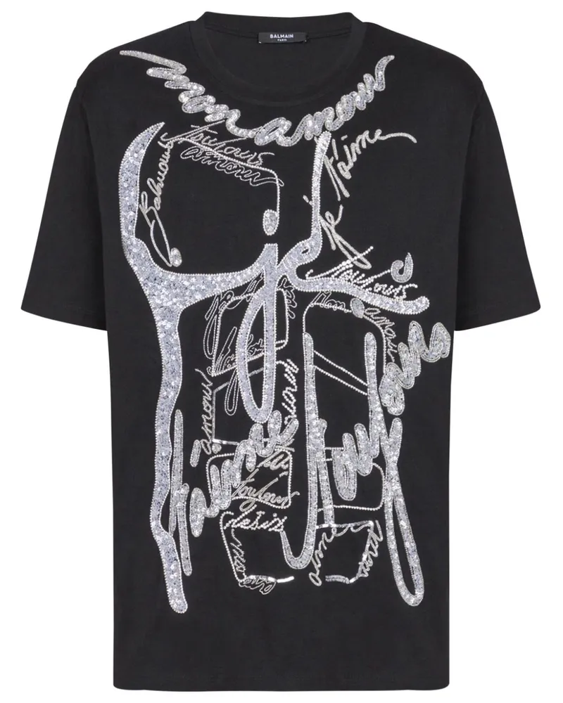 Balmain Love Letter T-Shirt - Schwarz Schwarz