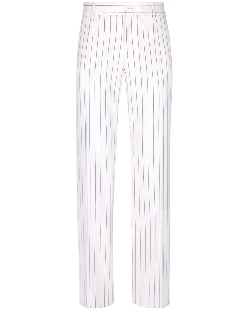 Dolce & Gabbana Gestreifte Straight-Leg-Hose aus Wolle - Weiß Weiß
