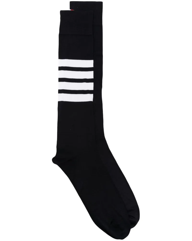 Thom Browne Over The Calf Socks With White 4-Bar Stripe In Lightweight Cotton - Blau Blau