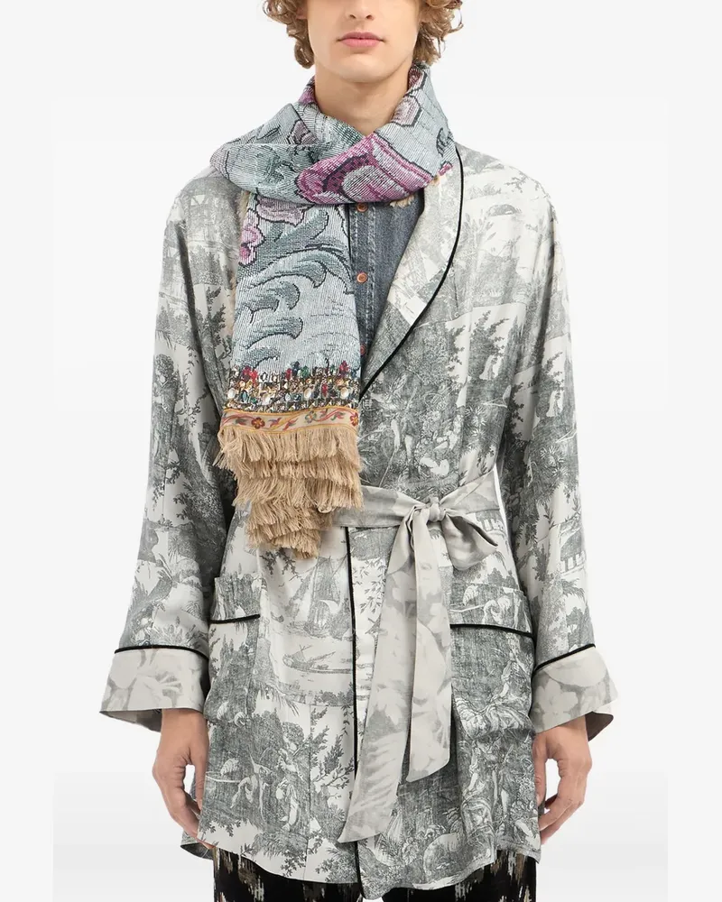 Pierre-Louis Mascia floral-pattern fringed-edges scarf - Nude Nude