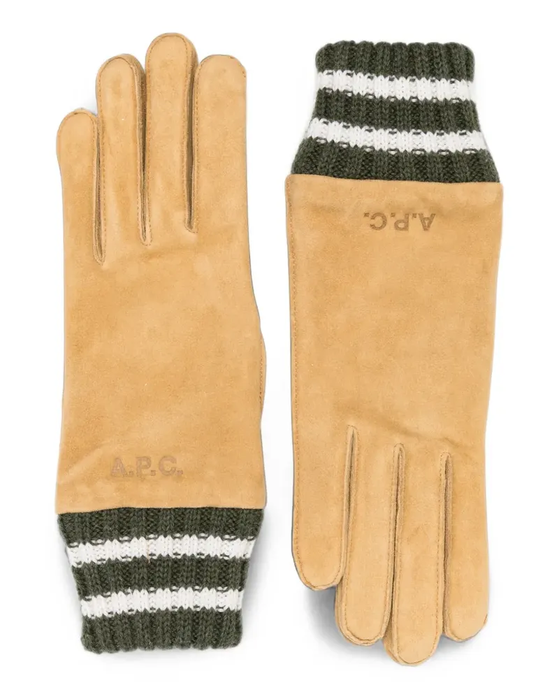A.P.C. logo-embossed striped-cuff gloves - Nude Nude