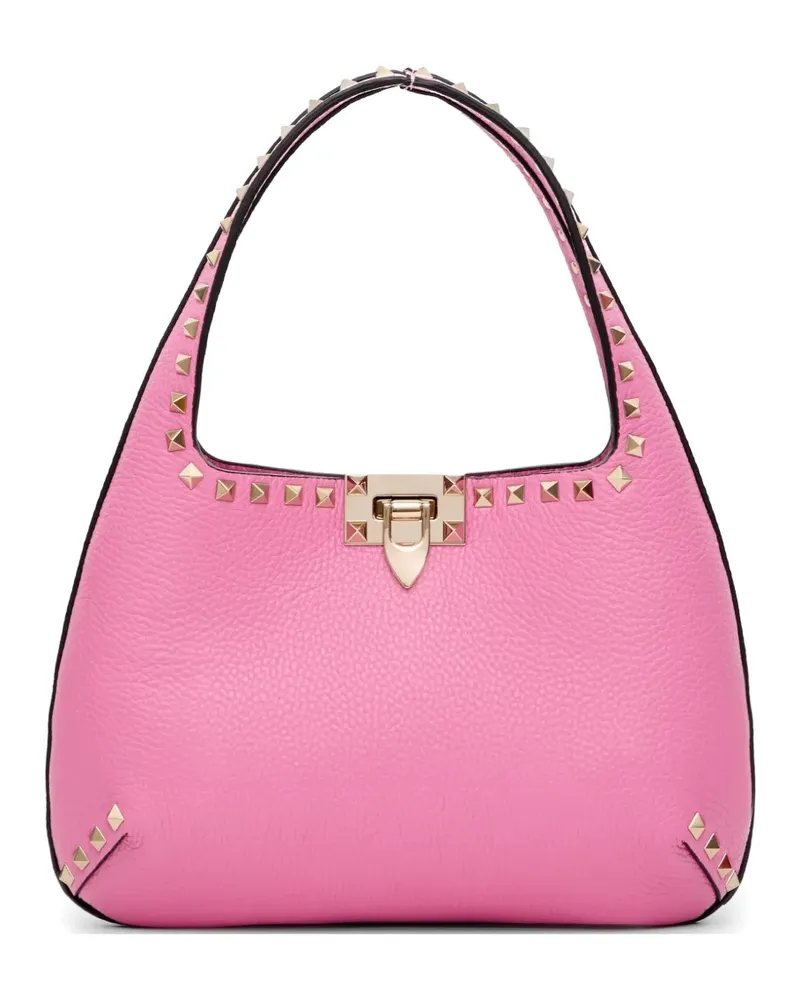 Valentino Garavani Kleine Rockstud Umhängetasche aus körnigem Kalbsleder - Rosa Rosa