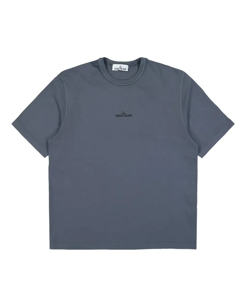 Stone Island logo-embroidered garment-dyed t-shirt - Blau Blau