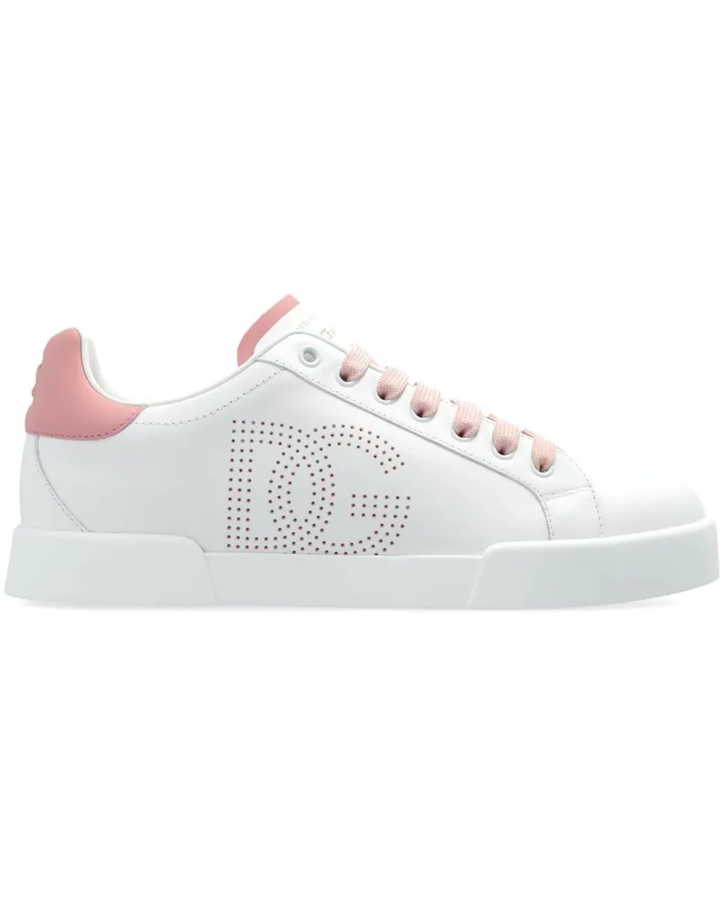 Dolce & Gabbana Portofino Sneakers mit perforiertem Logo - Weiß Weiß