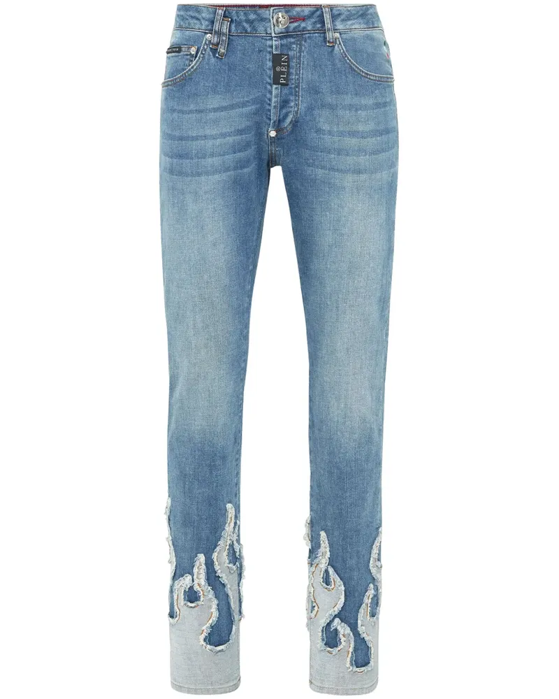 Philipp Plein Jeans mit Flammenapplikation - Blau Blau