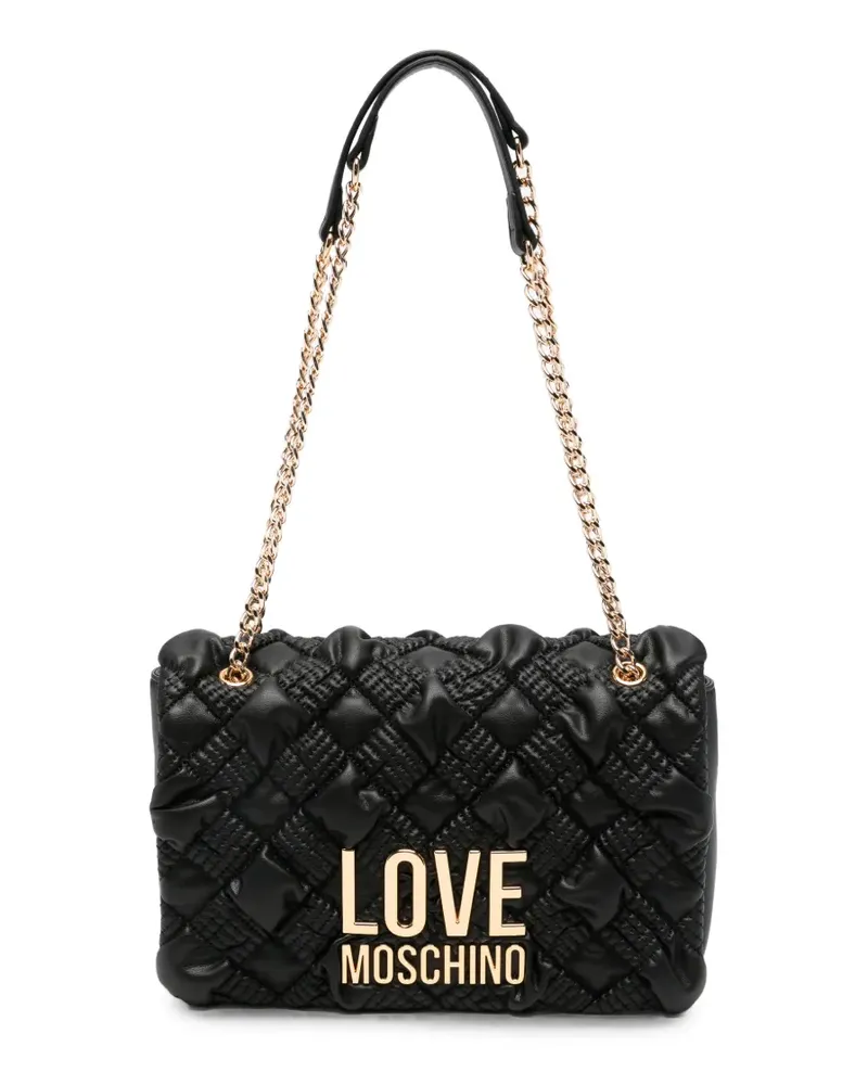 Moschino Gesteppte Schultertasche mit Logo - Schwarz Schwarz