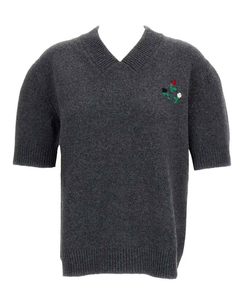 Marni floral-embroidered V-neck sweater - Grau Grau