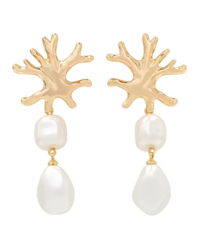 Self-Portrait coral pearl earrings - Gold Gold