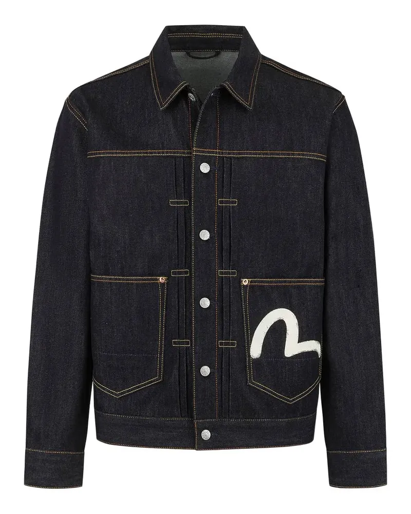 Evisu Seagull-print pleated denim jacket - Blau Blau