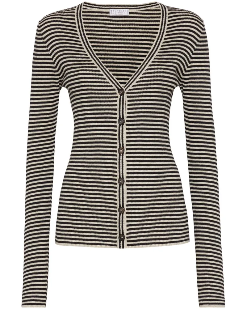 Brunello Cucinelli Gestreifter Cardigan - Schwarz Schwarz
