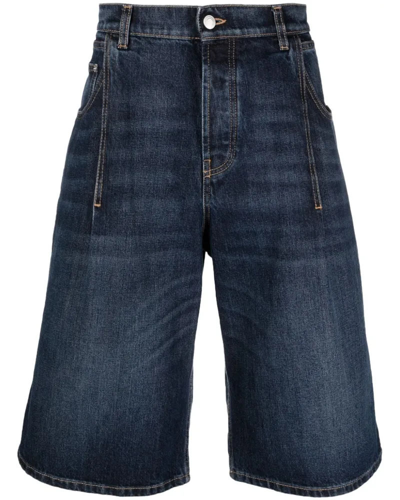 Alexander McQueen Jeans-Shorts mit Logo-Patch aus Leder Blau