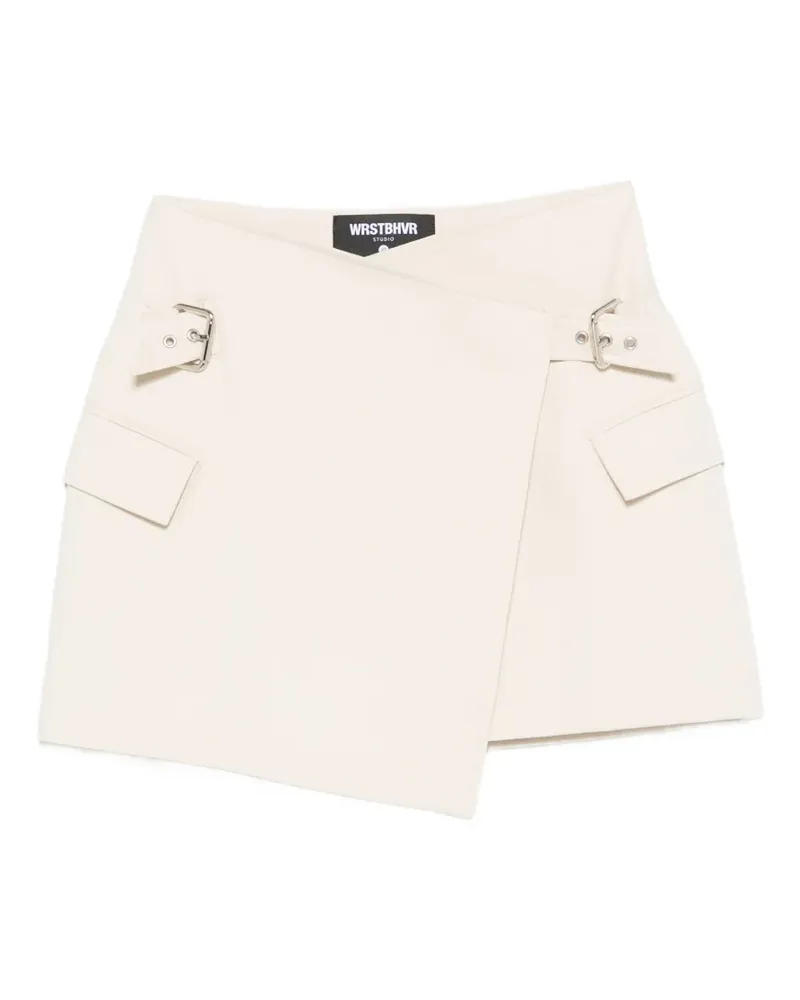 WRSTBHVR buckle-detail wrap mini skirt - Nude Nude