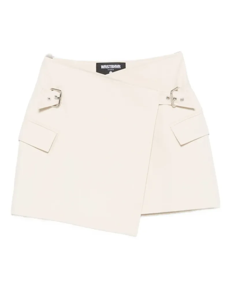 WRSTBHVR buckle-detail wrap mini skirt - Nude Nude