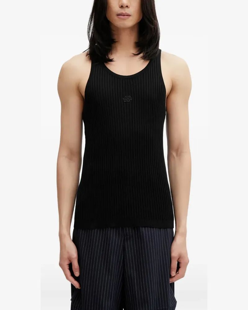 Filling Pieces ribbed-knit embroidered-logo vest - Schwarz Schwarz