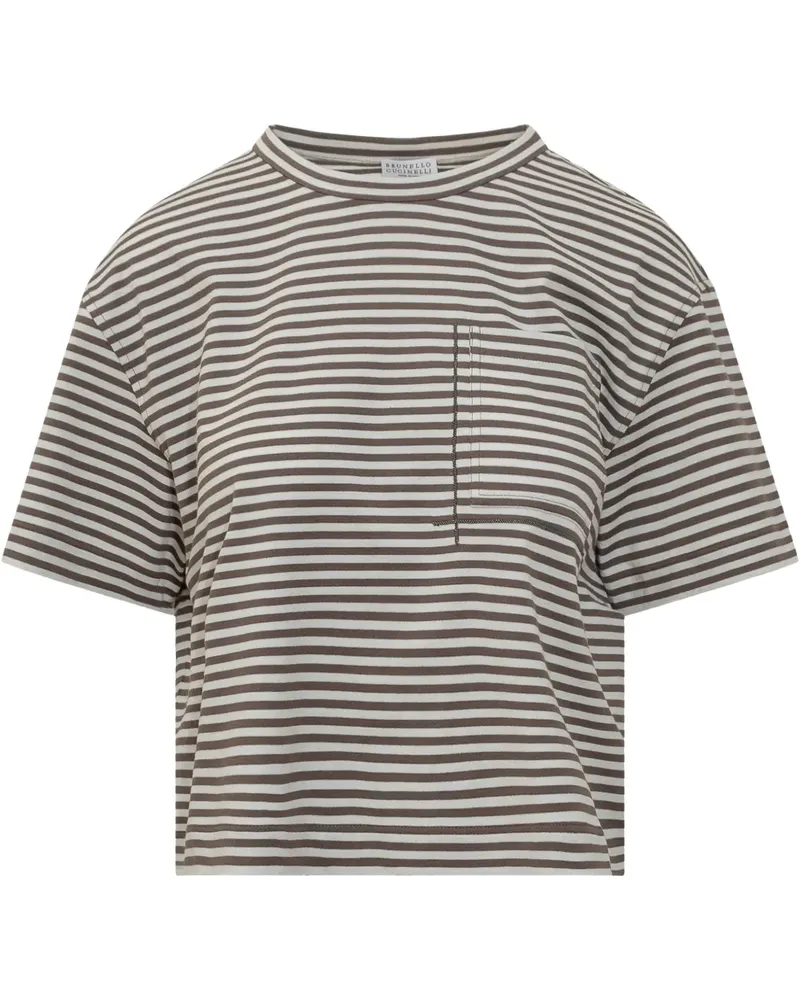 Brunello Cucinelli Gestreiftes T-Shirt - Weiß Weiß